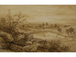 BRITISH SCHOOL,Monochrome landscape of river meandering through f,Andrew Smith and Son GB 2009-02-24