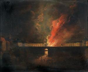 BRITISH SCHOOL,Night fire in town,19th Century,Palais Dorotheum AT 2018-10-24