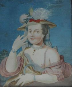 BRITISH SCHOOL,Portrait de femme au chapeau de paille tenant une ,Osenat FR 2012-09-30