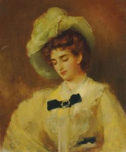 BRITISH SCHOOL,Portrait of a lady, bust-length, in a white dress ,1890,Christie's GB 2011-07-31