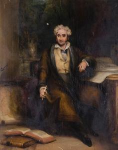 BRITISH SCHOOL,Portrait of a scholarly gentleman studying maps,Dreweatts GB 2014-08-07