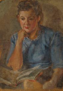 BRITISH SCHOOL,Portrait of a woman wearing a blue dress, seated a,Dickins GB 2008-09-20