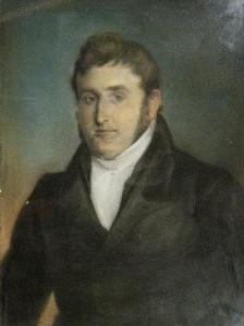 BRITISH SCHOOL,Portrait of a young man wearing a black top coat,1820,Halls GB 2012-10-24