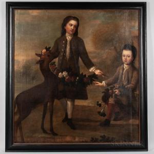 BRITISH SCHOOL,Portrait of Two Boys and a Fawn,18th Century,Skinner US 2019-08-11