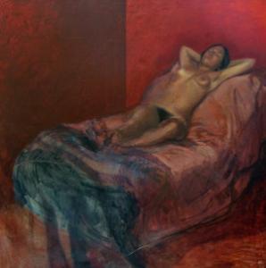 BRITISH SCHOOL,Reclining female nude, in a red room,1900,Rosebery's GB 2005-10-11