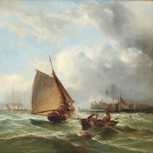 BRITISH SCHOOL,Seascape with boats in high waves,Bruun Rasmussen DK 2013-08-12