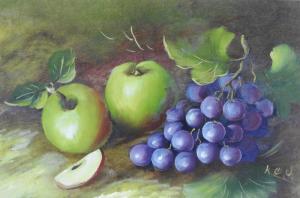 BRITISH SCHOOL,Still life with apples and grapes beside a bank,20th century,Halls GB 2017-10-18