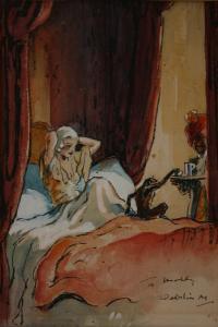 BRITISH SCHOOL,Study of a Woman in a Bed beside a Monkey and Servant,Tooveys Auction GB 2009-08-12