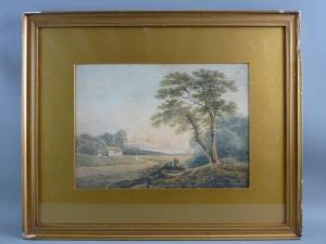 BRITISH SCHOOL,Two figures under a tree with cottage and distant ,Rogers Jones & Co GB 2018-01-30