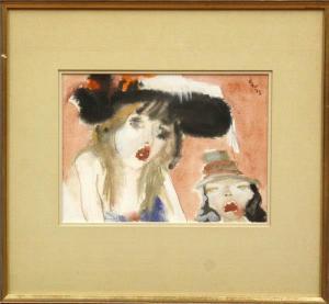 BRITISH SCHOOL,Two Women in Hats,1973,Clars Auction Gallery US 2010-07-11