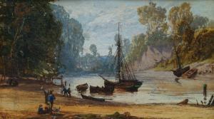 BRITISH SCHOOL (XIX),Moored shipping by the shores of a river wit,19th century,Rosebery's 2018-03-21