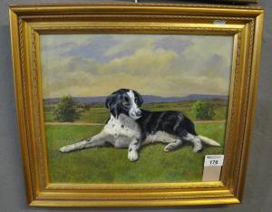 BRITTON Richard 1900,study of a black and white dog in a landscape,Peter Francis GB 2021-07-07