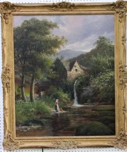 BROAD Sydney M 1904,River scene with watermill, woman gathering water ,Wotton GB 2019-08-20