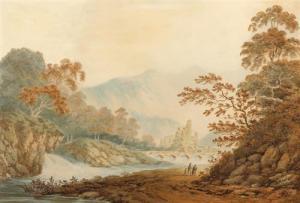 BROCAS Snr. Henry 1766-1838,LANDSCAPE WITH FIGURES, RUINS AND BRIDGE,Whyte's IE 2015-11-30