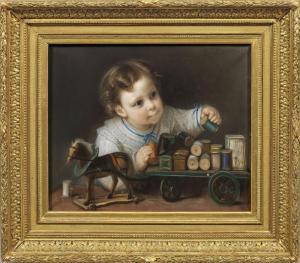 BROCHART Constant Joseph 1816-1899,Kind mit Spielzeug-Pferdewagen,Schloss DE 2022-09-03