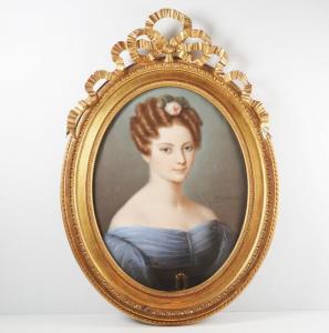 BROCHART Constant Joseph 1816-1899,Portrait de jeune femme à la rose,Ruellan FR 2022-07-23