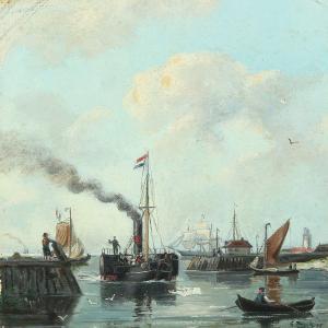 BROCK Gustav 1849-1887,Dutch harbour scape,1885,Bruun Rasmussen DK 2013-10-28
