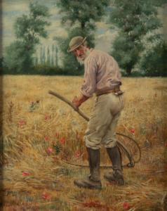 BROCK Richard Henry 1871-1943,Field worker scything wheat,1895,Capes Dunn GB 2024-04-03
