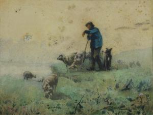 BROCK William 1874-1953,Shepherd with his flock,1911,Ewbank Auctions GB 2018-06-20