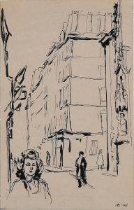 BROCKDORFF Victor,Hjørnet af Rue St. Martin og Rue du Cloitre St. Me,1948,Bruun Rasmussen 2017-02-21