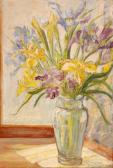 BROCKLEBANK WINIFRED,Irises in a Glass Vase,David Lay GB 2015-01-15