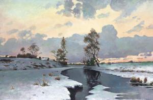 BRODSKII Valentin 1905-1981,Vyshnii Volochek in winter, Tver province,1927,Christie's GB 2012-11-26