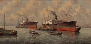 BROEKMAN A. 1900-1900,"Zwei große Frachter im Hafen",Palais Dorotheum AT 2011-04-19