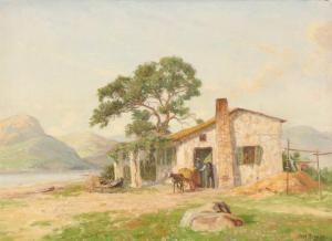 BROGE Alfred K. Harald,Italian landscape with a cottage by a lake,Bruun Rasmussen 2019-04-15