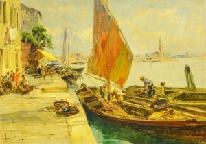 BROMBO Angelo 1893-1962,Quayside Boats & Figures,5th Avenue Auctioneers ZA 2024-02-18