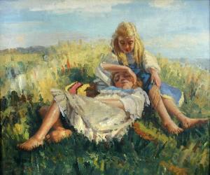 BROMLEY Fred 1900-1900,Two Girls in a Cornfield,Cheffins GB 2008-11-26