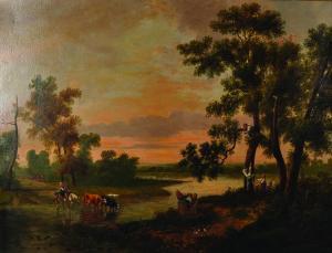 BRONQUART Jean Baptiste Adolphe 1815,Figures on Horseback with Cattle Crossing ,John Nicholson 2016-04-06