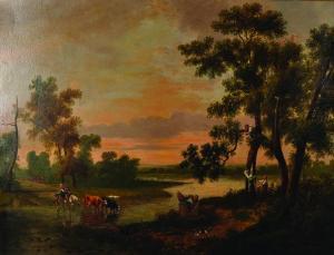 BRONQUART Jean Baptiste Adolphe 1815,Figures on Horseback with Cattle Crossing ,John Nicholson 2016-03-09