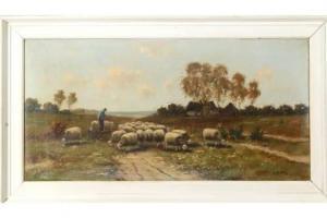 BRONS G,Landscape with shepherd and sheep farm,Twents Veilinghuis NL 2015-04-10