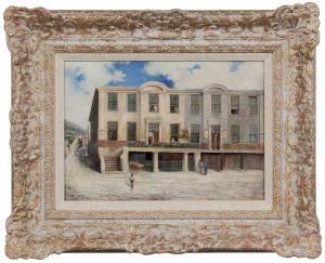 Brook Walter Harvey 1864-1943,Old Dutch Houses,  Buiteneracht Street (Riebeeck ,1906,Brunk Auctions 2011-09-24
