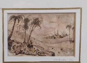 BROOKE William Henry,Middle Eastern Scene with figures and palm trees,1830,Cheffins 2022-04-14