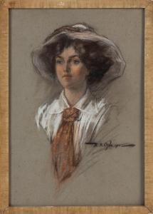 BROOKER Bertram Richard 1888-1955,Bust of a woman wearing a hat,1913,Eldred's US 2022-05-26