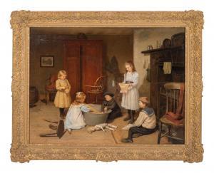 BROOKER Harry 1848-1940,Children Washing a Doll's Clothes,1900,Hindman US 2021-07-20