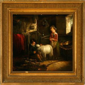 BROOKER J,Two children are feeding the sheep in a stable,Bruun Rasmussen DK 2008-10-27