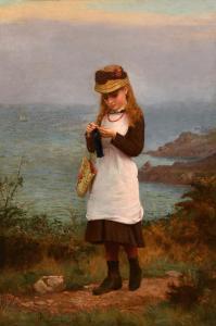 BROOKS Frank 1854-1937,a young girl knitting on a coastal path,1883,John Nicholson GB 2024-01-24