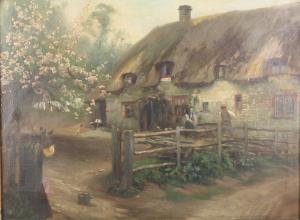 BROOKS Frank 1854-1937,figures before a thatched cottage,Denhams GB 2016-11-23