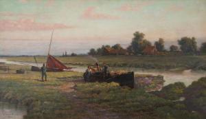 BROOKS Henry Jamyn 1865-1925,Figures and boats on the banks of a creek,1910,Rosebery's GB 2022-03-22