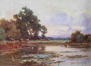 BROOKS Jacob 1877,Sommerliche Seelandschaft mit Rindern und Ente,1905,Auktionshaus Dr. Fischer 2021-12-11