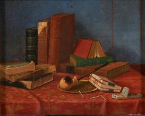 BROOKS Nicholas Alden 1840-1904,Trompe l'Oeil with Pipe, Matches, and Books,Skinner US 2024-03-06