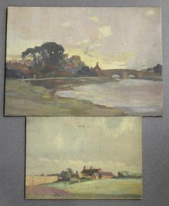 Brooksbank Laycock Harry,River Landscape with Bridge and Town,Tooveys Auction GB 2017-08-09