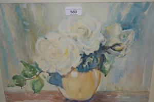 BROOM Marion L. 1878-1962,still life vase of white roses,Lawrences of Bletchingley GB 2019-06-11
