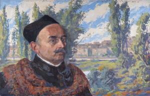 BROUILLARD Eugene 1870-1950,Autoportrait sur fond du Rhône et de la ville d,1907,Etienne de Baecque 2023-10-14