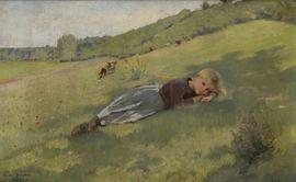 BROUILLET Pierre André 1857-1914,Petite vachère allongée dans l'herbe,1902,Daguerre FR 2021-02-28