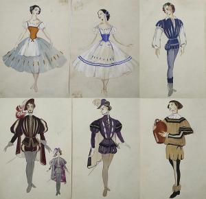 BROUNI Tatiana 1902-2001,A SET OF 6 COSTUME DESIGNS,1943,Shapiro Auctions US 2015-02-28