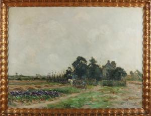 BROUWER Berend,Farm with farmer and horse cart near red cabbage f,Twents Veilinghuis 2022-01-06