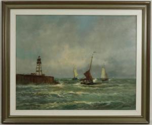 BROUWER G,Vissersboten bij het havenhoofd,1900,Venduehuis NL 2017-12-20